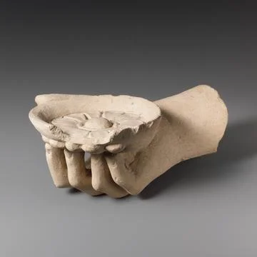 Limestone hand holding a phiale (libation bowl) 5th4th century B.C. Cypriot.. Stock Photos
