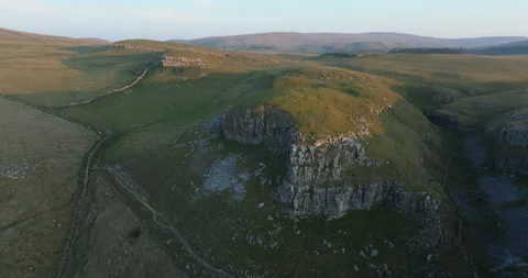 Limestone hills in Yorkshire from above Stock Footage 307432853