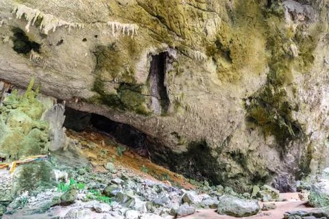 Limestone inside cave in deep forest at Prachuap Khiri Khan, Thailand. Stock Photos