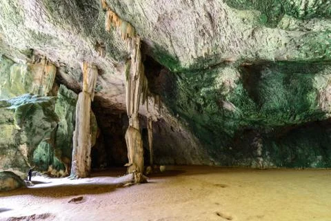 Limestone inside cave in deep forest at Prachuap Khiri Khan, Thailand. Stock Photos