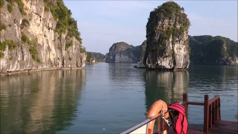 Limestone Karst in Ha Long Bay Stock Footage 72606662