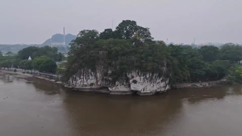 Limestone Karst Island in Ninh Binh, Vietnam River Landscape Stock Footage 341738880