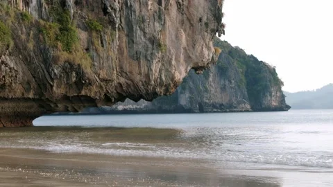 Limestone mountain and  Sea. Stock Footage 234160946