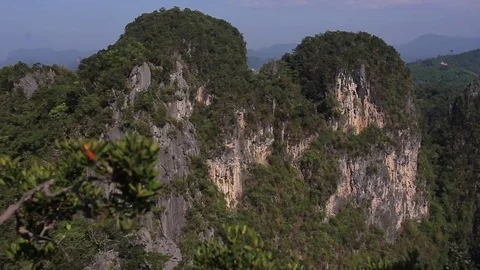Limestone mountain Karst, the Avatar-like mountain pass of sharp cliffs, peak Stock Footage 83214891