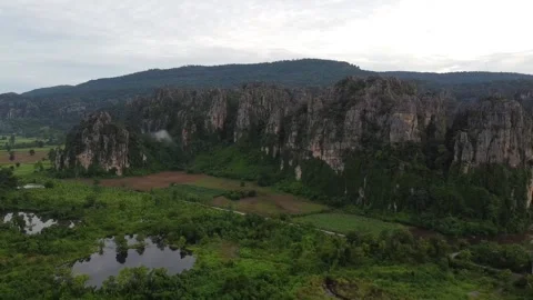 Limestone mountain,Towering limestone by drone Stock Footage 304498354
