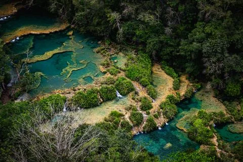 Limestone pools on River Cahabon in Semuc Champey. Stock Photos