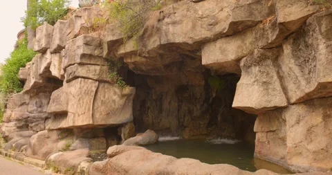 Limestone Rock Faces and Stone Grotto - Castle Hill Park - Nice - France Stock Footage 345116824