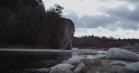 Limestone rock over mountain river. Stock Footage 147633483