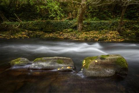 Limestone Rocks Backbone in a Riverbed Stock Photos