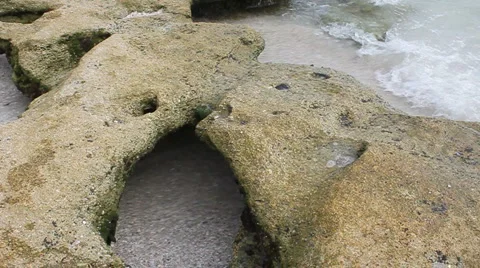Limestone Rocks in the Surf Video stock 995148