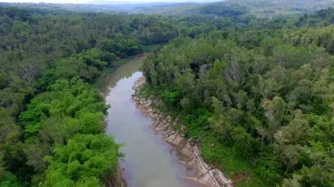 Limestones and karst in riverside view from above by drone Stock Footage 157995312