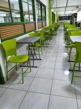 Liminas space of empty Cafe Interior with Tables and Chairs Stock Photos
