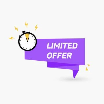 Limited offer icon with time countdown. Super promo label with alarm clock and Stock Illustration