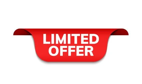 Limited offer ribbon vector banner. Red promotion label bew offer price tag Stock Illustration