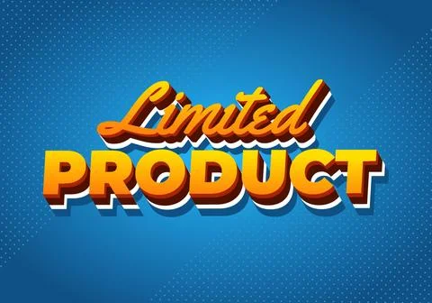 Limited product. Text effect in 3D style in yellow orange blue color Stock Illustration