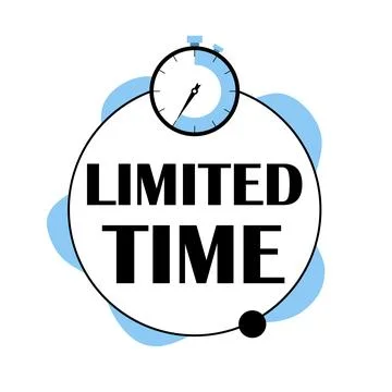 Limited time flat blue vector with alarm clock icon. Promotion symbol Stock Illustration