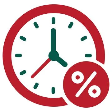 Limited time offer clock and percentage icon Stock Illustration
