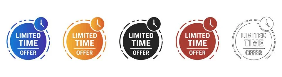 Limited time offer clock icon set for retail sales Stock Illustration