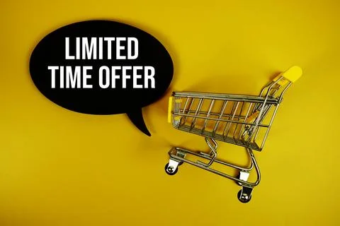Limited Time Offer text on speech bubble with mini trolley shopping cart to.. Stock Photos