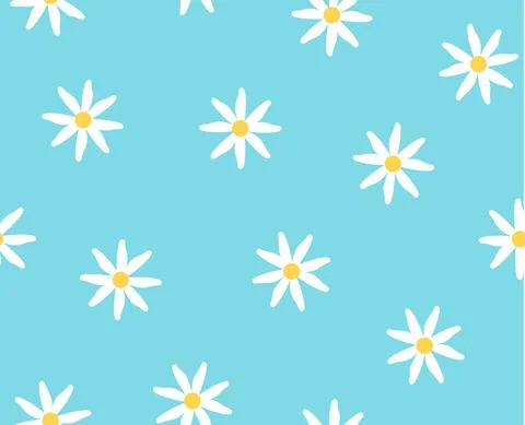 Limitless white chamomile blue background pattern Stock Illustration