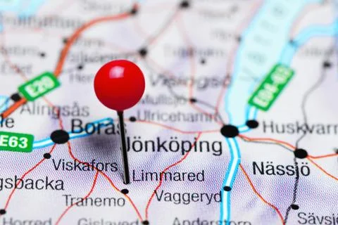 Limmared pinned on a map of Sweden Stock-Fotos