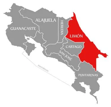 Limon red highlighted in map of Costa Rica Stock Illustration
