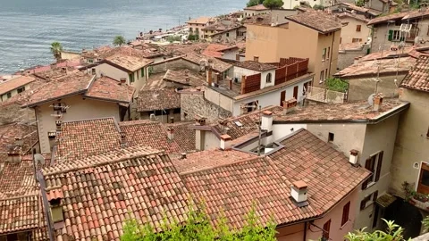 Limone sul Garda, old town houses and view to the Lake Garda, Italy Stock Footage 331455645
