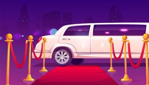 Limousine at empty red carpet with rope barrier. Stock Illustration
