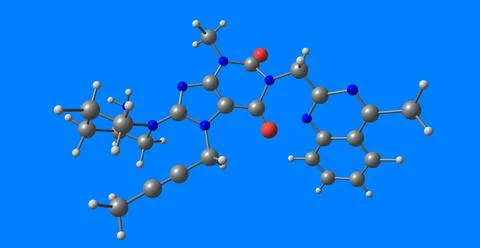 Linagliptin molecular structure isolated on blue Stock Illustration