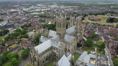 Lincoln Cathedral aerial view Stock Footage