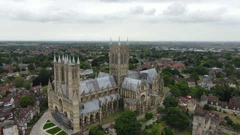 Lincoln Cathedral aerial view Stock Footage