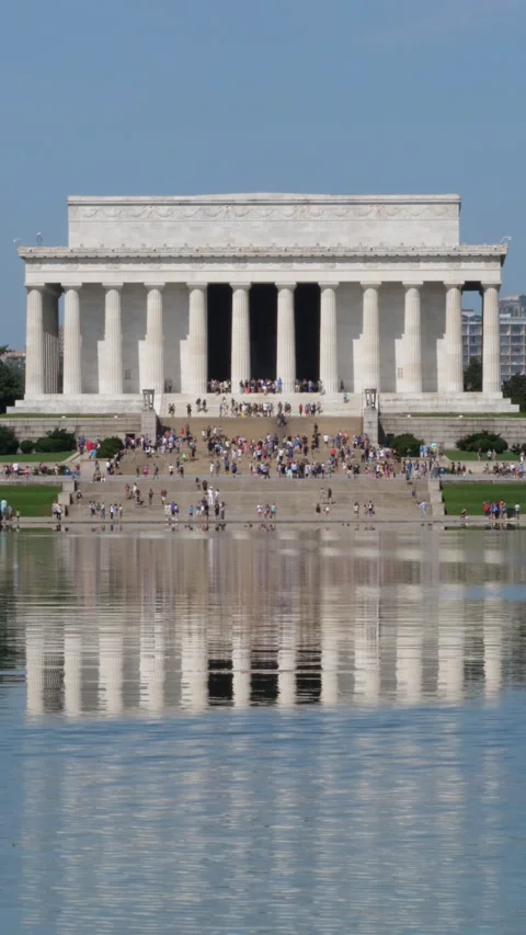 Lincoln Memorial and Reflecting Pool Vertical Stock Footage 342459412