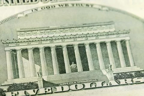Lincoln Memorial Back of US Five Dollar Bill Stock Photos