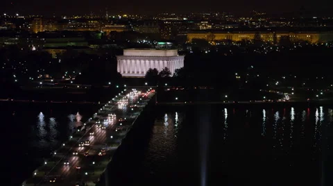 Lincoln Memorial at night with traffic on Arlington Memorial Bridge in Stock Footage 59196308
