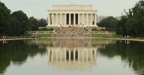 Lincoln Memorial over the reflecting pool in Washington DC USA Stock Footage 100853974