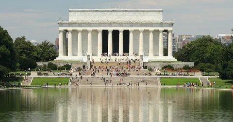 Lincoln Memorial over the reflecting pool in Washington DC USA Stock Footage 100854512
