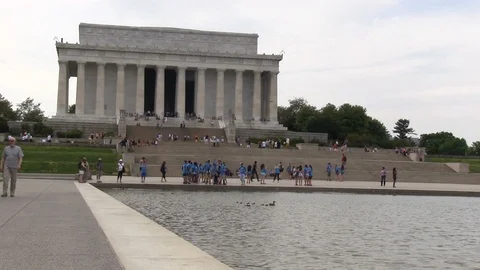 Lincoln Memorial With  Reflecting Pool In Foreground Stock Footage