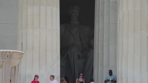 The Lincoln statue seen between the memorial's columns Stock Footage 345283431