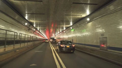 Lincoln Tunnel inside. Going through the Lincoln Tunnel towards New York City Stock Footage 86178875