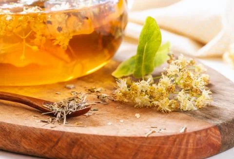 Linden tea close-up. Foto stock