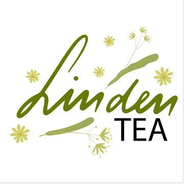 Linden tea lettering with decor. Flat illustration. Stock Illustration