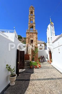 Lindos panagia church rhodes greece Stock Photos