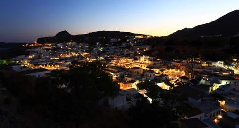 Lindos rhodes greece sunset Stock Photos
