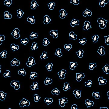 Line 18 plus content heart icon isolated seamless pattern on black background Stock Illustration