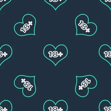 Line 18 plus content heart icon isolated seamless pattern on black backgrou.. Illustrazione stock