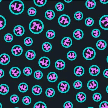 Line 21 plus icon isolated seamless pattern on black background. Adults content Stock Illustration
