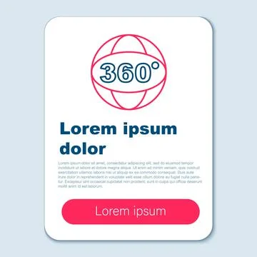Line 360 degree view icon isolated on grey background. Virtual reality. Angle Illustrazione stock