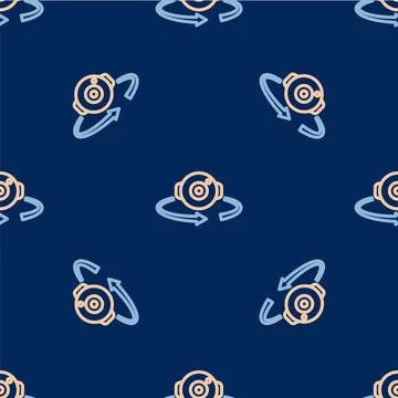 Line 360 degree view icon isolated seamless pattern on blue background. Virtual Stock Illustration