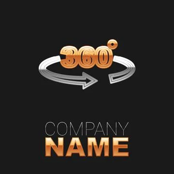 Line 360 degree view icon isolated on black background. Virtual reality. Angle Illustrazione stock