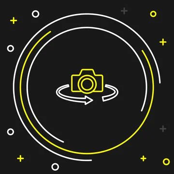 Line 360 degree view icon isolated on black background. Virtual reality. Angle Illustrazione stock